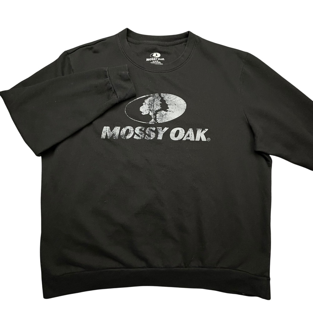 Mossy Oak Sweatshirt Mens XL Black Graphic Logo Fleece Crewneck Pullover